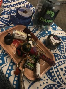 Ganja Yoga Denver Ganja Yoga Denver's smoke set up before class sponsored by local dispensary, Dank.